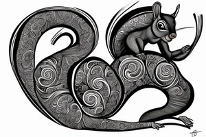 the interlacing of the line, the contour resembles a squirrel that goes down for a nut tattoo idea