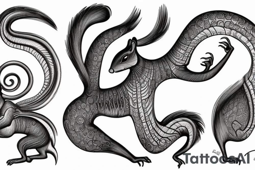 the interlacing of the line, the contour resembles a squirrel that goes down for a nut tattoo idea