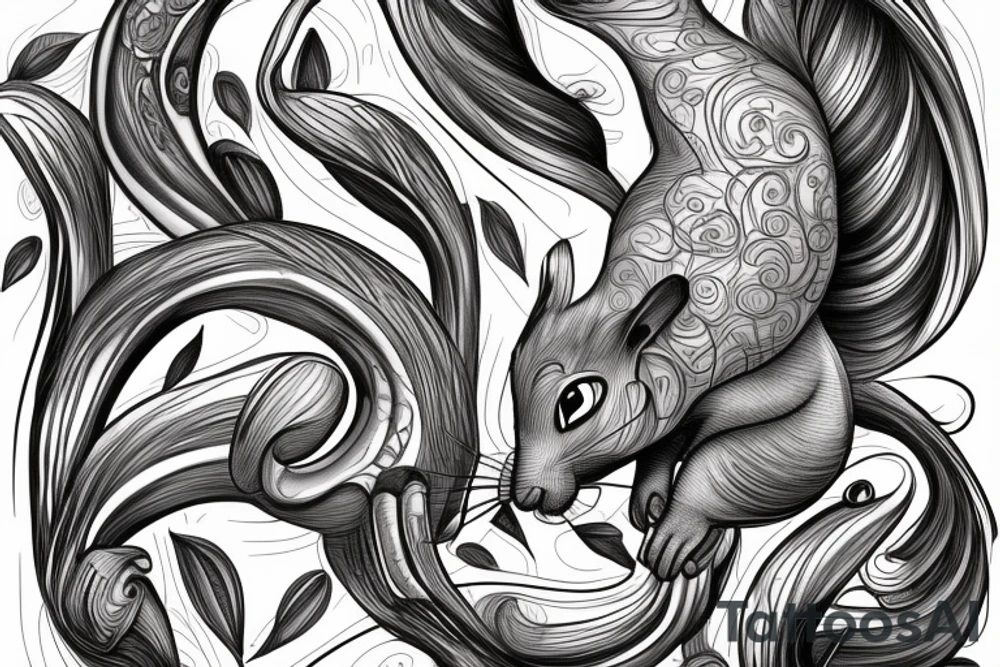 the interlacing of the line, the contour resembles a squirrel that goes down for a nut tattoo idea