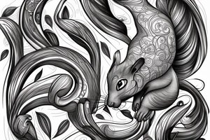 the interlacing of the line, the contour resembles a squirrel that goes down for a nut tattoo idea