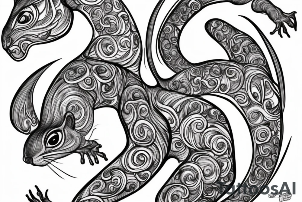 the interlacing of the line, the contour resembles a squirrel that goes down for a nut tattoo idea