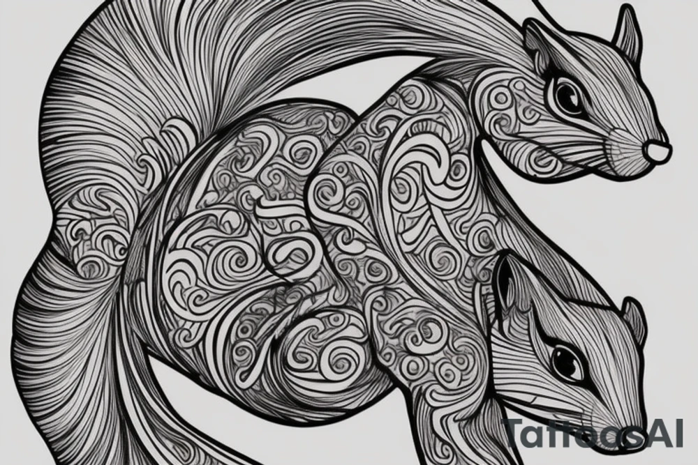 the interlacing of the line, the contour resembles a squirrel that goes down for a nut tattoo idea