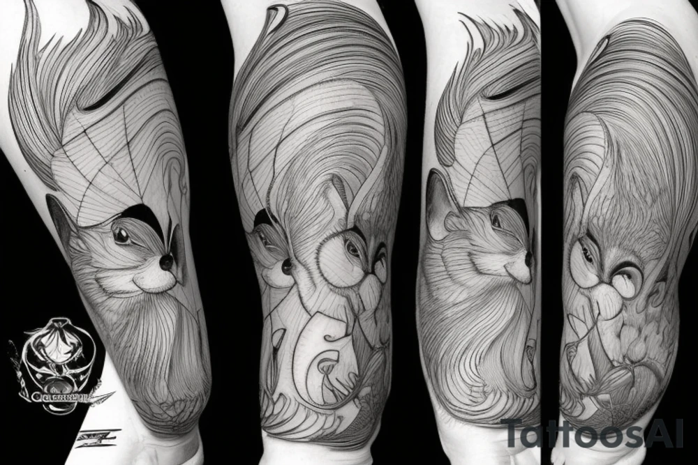 the interlacing of the line, the contour resembles a squirrel that goes down for a nut tattoo idea