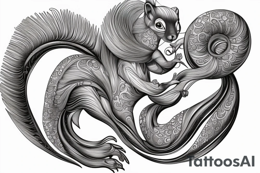 the interlacing of the line, the contour resembles a squirrel that goes down for a nut tattoo idea