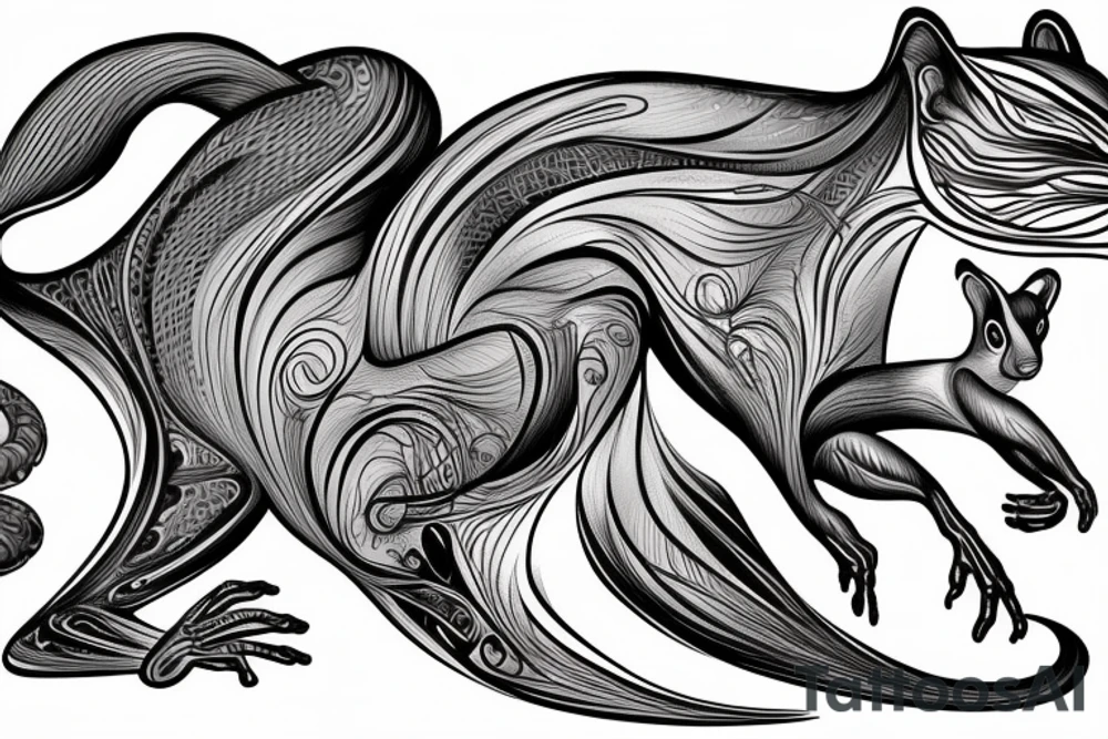 the interlacing of the line, the contour resembles a squirrel that goes down for a nut tattoo idea