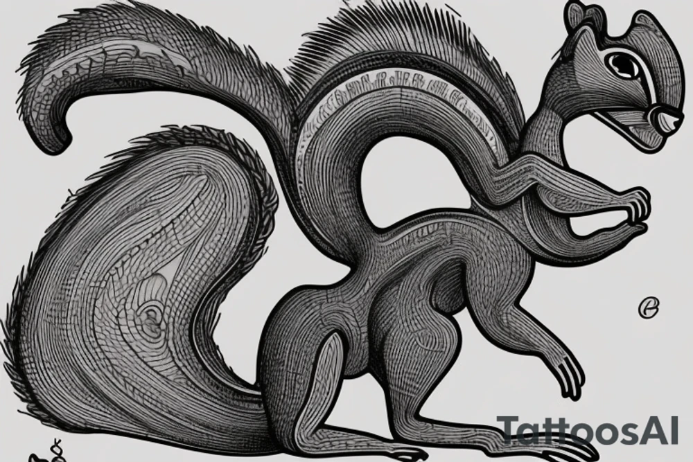 the interlacing of the line, the contour resembles a squirrel that goes down for a nut tattoo idea