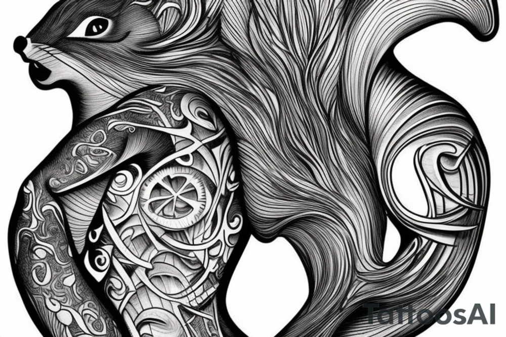 the interlacing of the line, the contour resembles a squirrel that goes down for a nut tattoo idea
