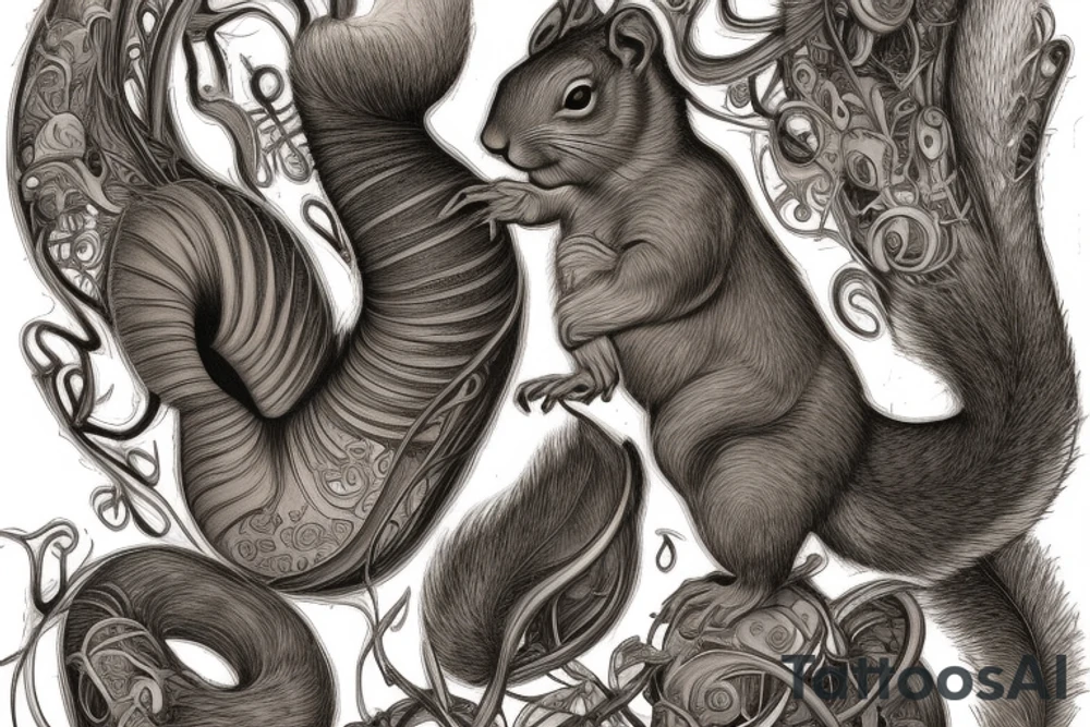 the interlacing of the line, the contour resembles a squirrel that goes down for a nut tattoo idea