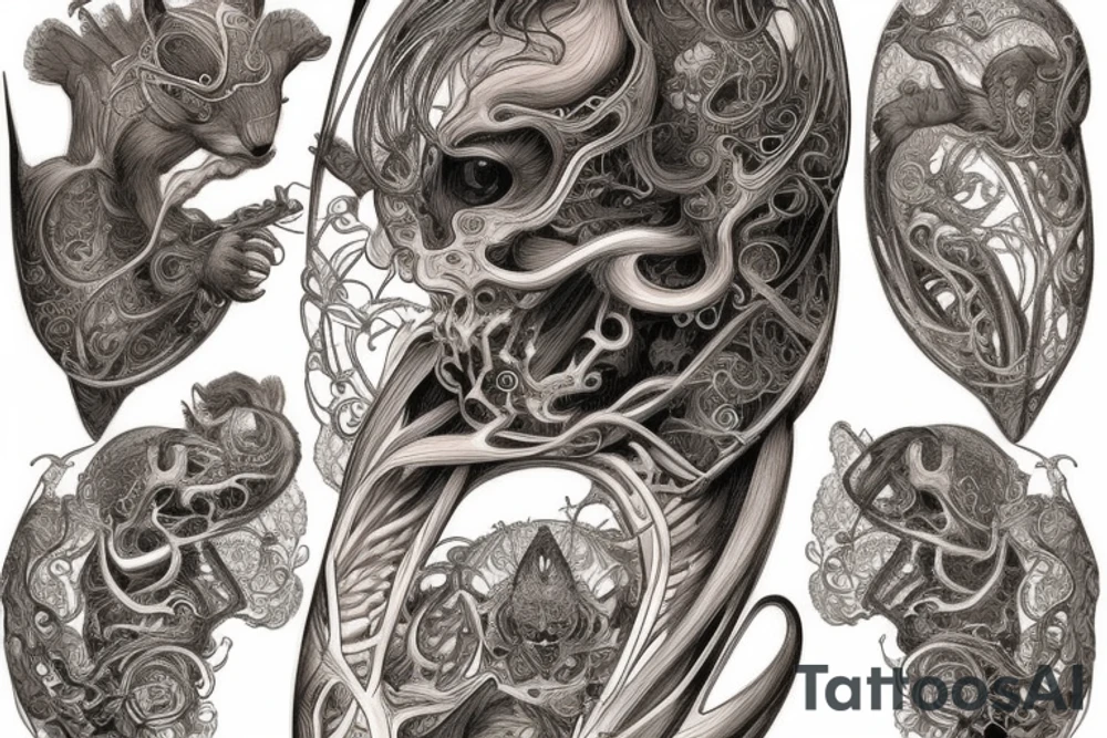 the interlacing of the line, the contour resembles a squirrel that goes down for a nut tattoo idea