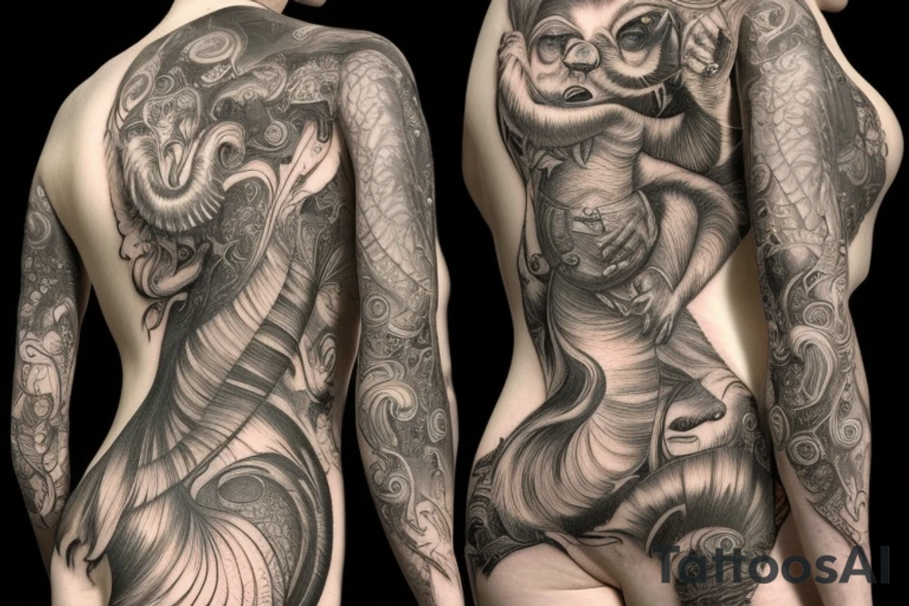 the interlacing of the line, the contour resembles a squirrel that goes down for a nut tattoo idea