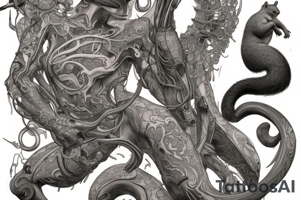 the interlacing of the line, the contour resembles a squirrel that goes down for a nut tattoo idea