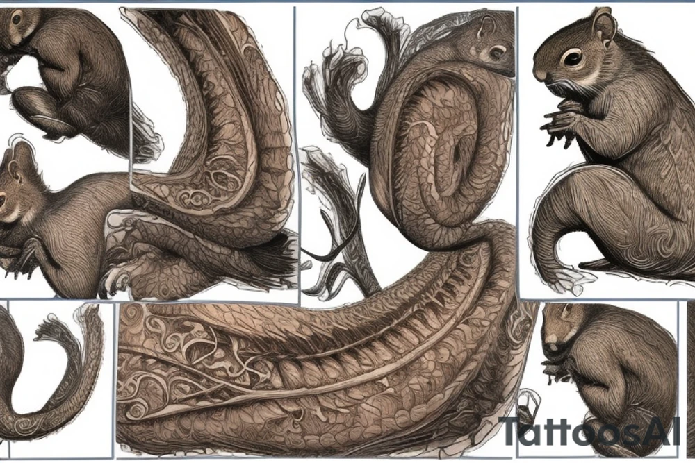 the interlacing of the line, the contour resembles a squirrel that goes down for a nut tattoo idea