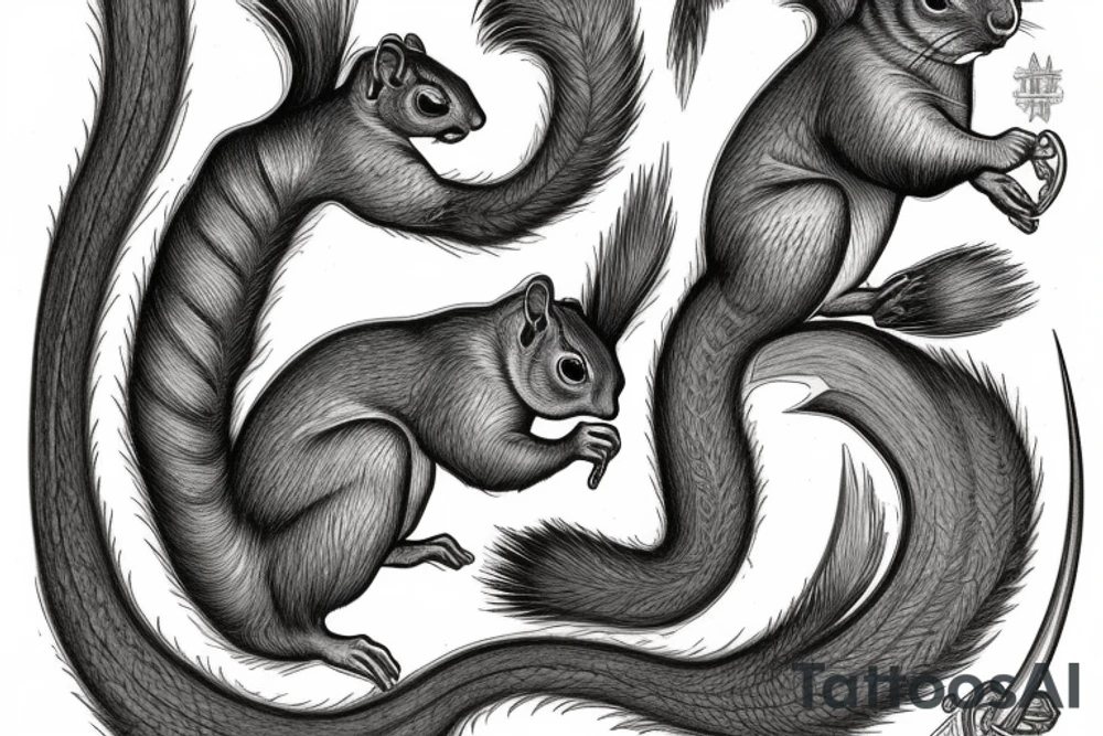 the interlacing of the line, the contour resembles a squirrel that goes down for a nut tattoo idea