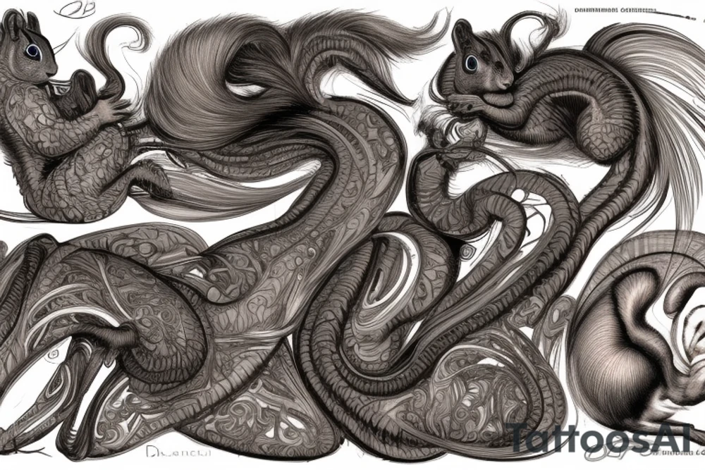 the interlacing of the line, the contour resembles a squirrel that goes down for a nut tattoo idea