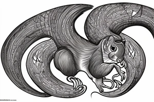 the interlacing of the line in the trable style, the contour resembles a squirrel that stretches behind a nut, the head at the bottom, the tail at the top tattoo idea