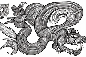 the interlacing of the line in the trable style, the contour resembles a squirrel that stretches behind a nut, the head at the bottom, the tail at the top tattoo idea