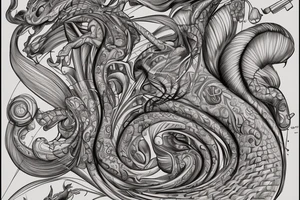 the interlacing of the line in the trable style, the contour resembles a squirrel that stretches behind a nut, the head at the bottom, the tail at the top tattoo idea