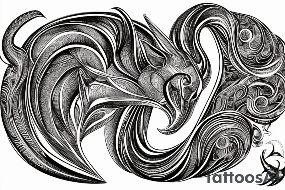 the interlacing of the line in the trable style, the contour resembles a squirrel that stretches behind a nut, the head at the bottom, the tail at the top tattoo idea