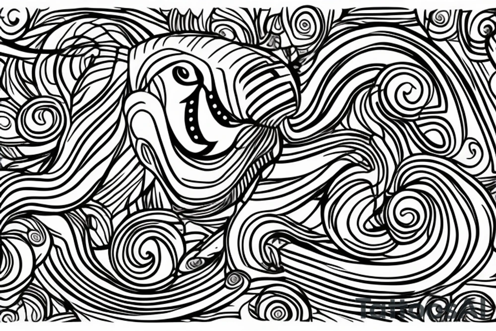 the interlacing of the line in the trable style, the contour resembles a squirrel that stretches behind a nut, the head at the bottom, the tail at the top tattoo idea