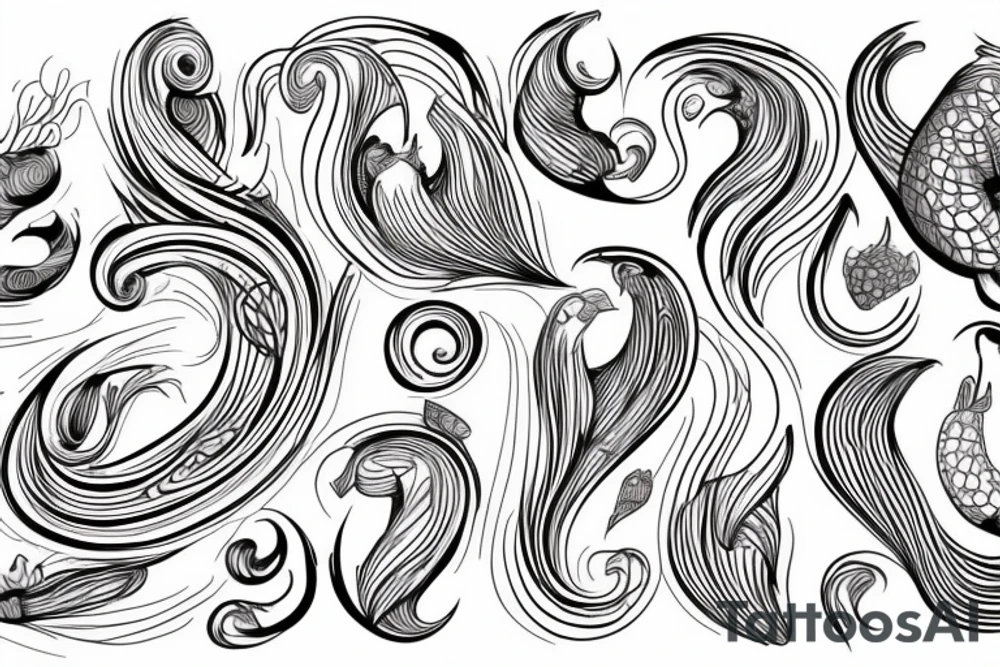the interlacing of the line in the trable style, the contour resembles a squirrel that stretches behind a nut, the head at the bottom, the tail at the top tattoo idea