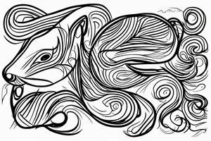 the interlacing of the line in the trable style, the contour resembles a squirrel that stretches behind a nut, the head at the bottom, the tail at the top tattoo idea