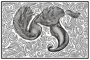 the interlacing of the line in the trable style, the contour resembles a squirrel that stretches behind a nut, the head at the bottom, the tail at the top tattoo idea