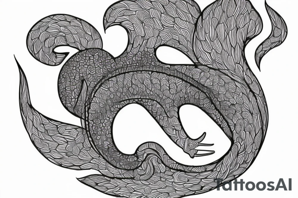 the interlacing of the line in the trable style, the contour resembles a squirrel that stretches behind a nut, the head at the bottom, the tail at the top tattoo idea