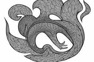 the interlacing of the line in the trable style, the contour resembles a squirrel that stretches behind a nut, the head at the bottom, the tail at the top tattoo idea