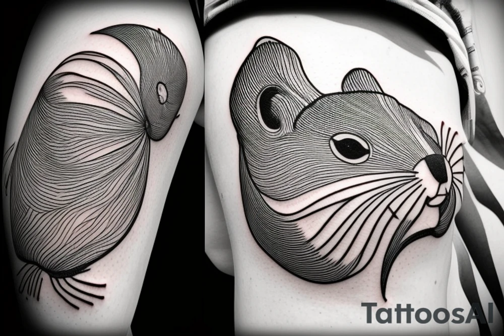 the interlacing of the line in the trable style, the contour resembles a squirrel that stretches behind a nut, the head at the bottom, the tail at the top tattoo idea