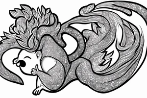 the interlacing of the line in the trable style, the contour resembles a squirrel that stretches behind a nut, the head at the bottom, the tail at the top tattoo idea