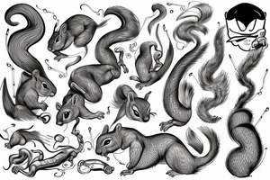 the interlacing of the line, the contour resembles a squirrel that stretches behind a nut, the head at the bottom, the tail at the top tattoo idea