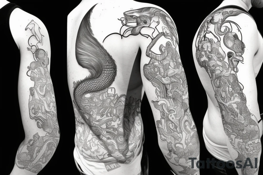 the interlacing of the line, the contour resembles a squirrel that stretches behind a nut, the head at the bottom, the tail at the top tattoo idea