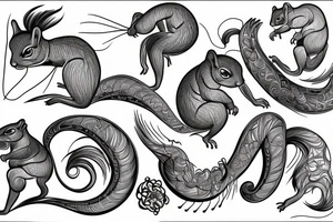 the interlacing of the line, the contour resembles a squirrel that stretches behind a nut, the head at the bottom, the tail at the top tattoo idea