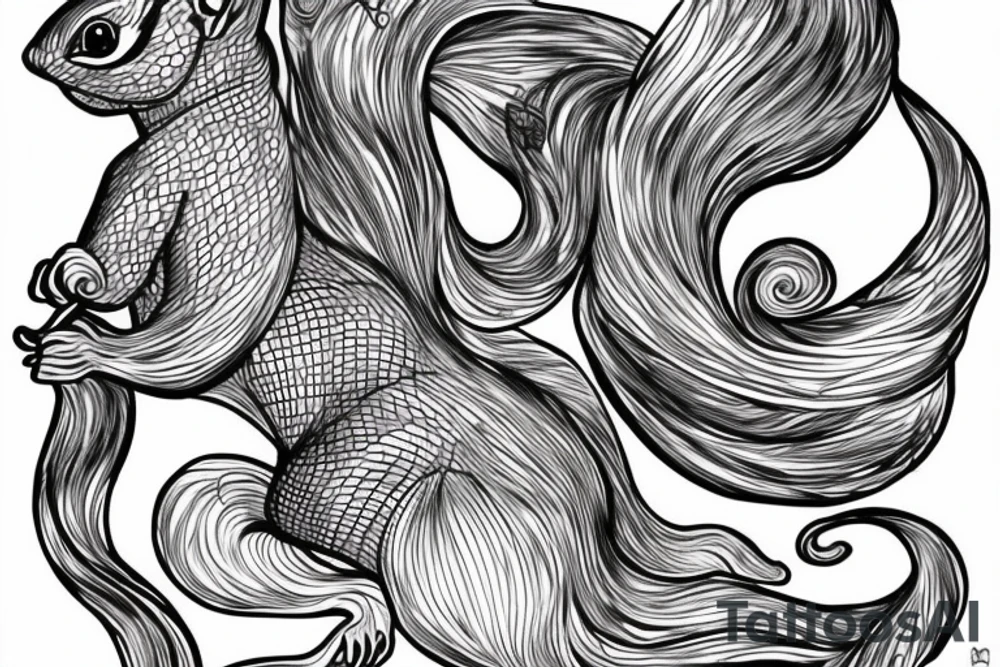 the interlacing of the line, the contour resembles a squirrel that stretches behind a nut, the head at the bottom, the tail at the top tattoo idea