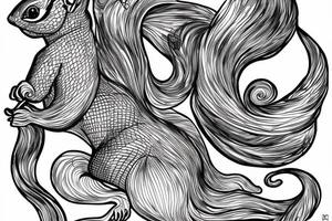 the interlacing of the line, the contour resembles a squirrel that stretches behind a nut, the head at the bottom, the tail at the top tattoo idea