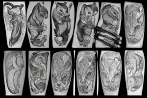 the interlacing of the line, the contour resembles a squirrel that stretches behind a nut, the head at the bottom, the tail at the top tattoo idea