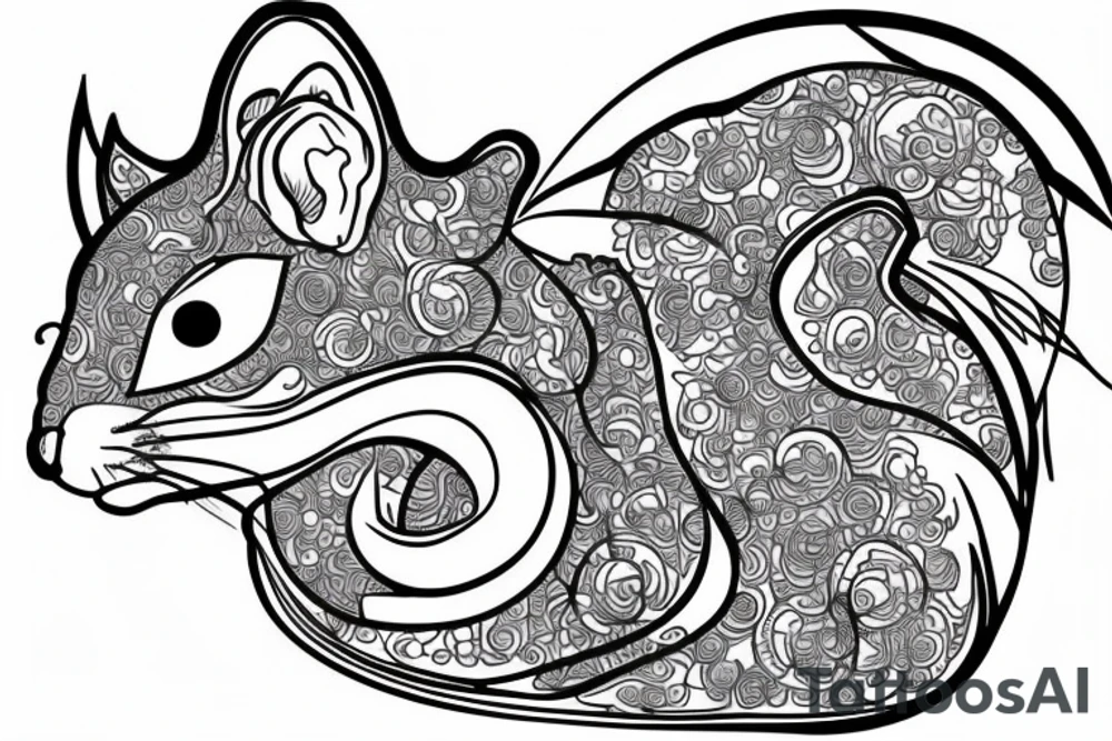 the interlacing of the line, the contour resembles a squirrel that stretches behind a nut, the head at the bottom, the tail at the top tattoo idea