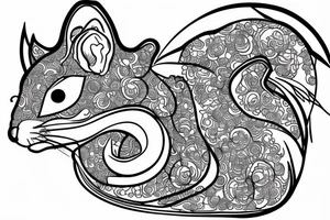 the interlacing of the line, the contour resembles a squirrel that stretches behind a nut, the head at the bottom, the tail at the top tattoo idea