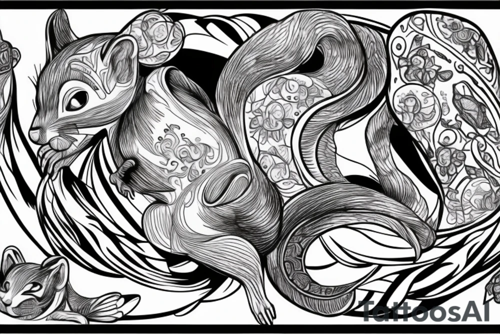 the interlacing of the line, the contour resembles a squirrel that stretches behind a nut, the head at the bottom, the tail at the top tattoo idea