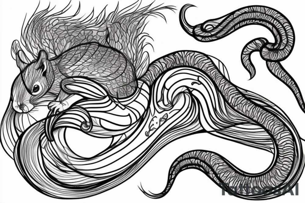 the interlacing of the line, the contour resembles a squirrel that stretches behind a nut, the head at the bottom, the tail at the top tattoo idea