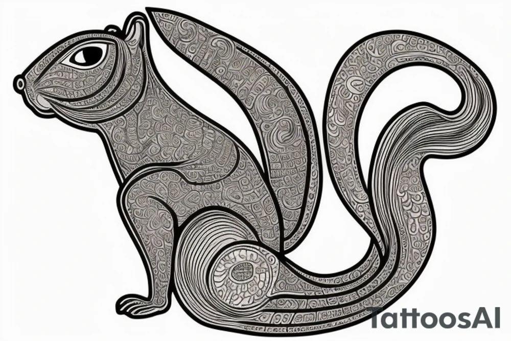 the interlacing of the line, the contour resembles a squirrel that stretches behind a nut, the head at the bottom, the tail at the top tattoo idea
