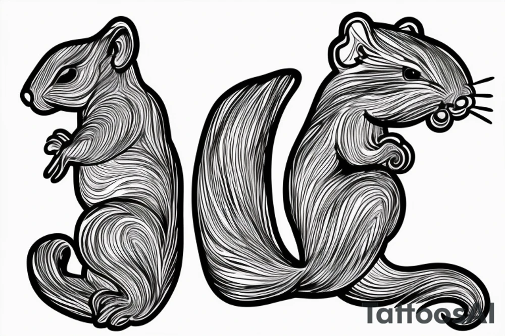 the interlacing of the line, the contour resembles a squirrel that stretches behind a nut, the head at the bottom, the tail at the top tattoo idea