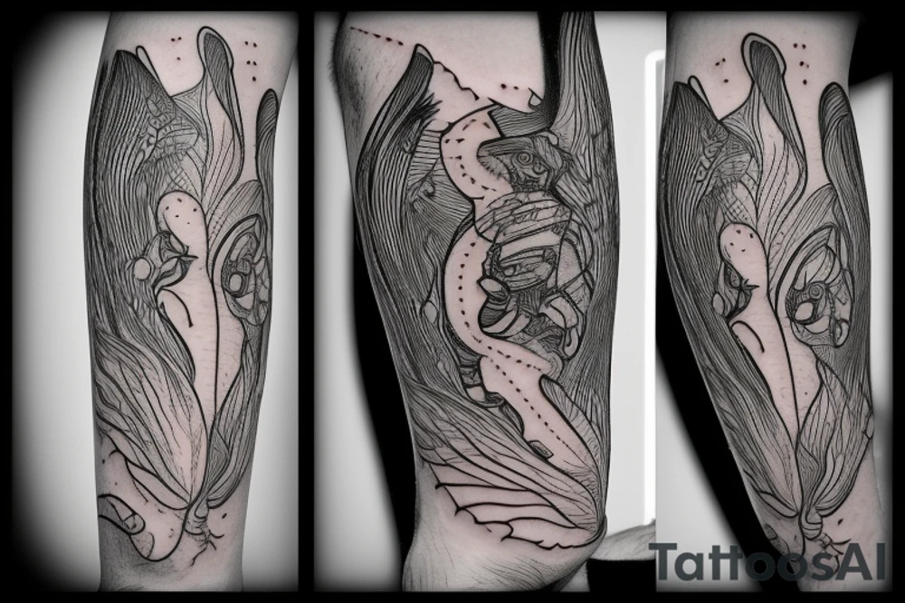 the interlacing of the line, the contour resembles a squirrel that stretches behind a nut, the head at the bottom, the tail at the top tattoo idea