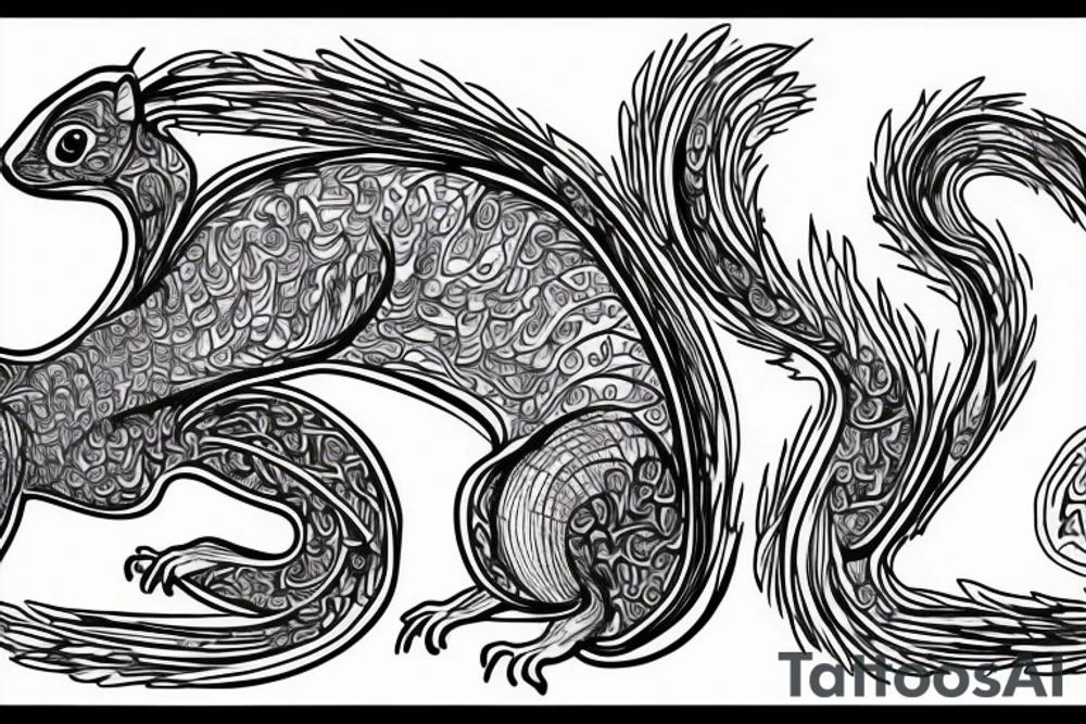 the interlacing of the line, the contour resembles a squirrel that stretches behind a nut, the head at the bottom, the tail at the top tattoo idea