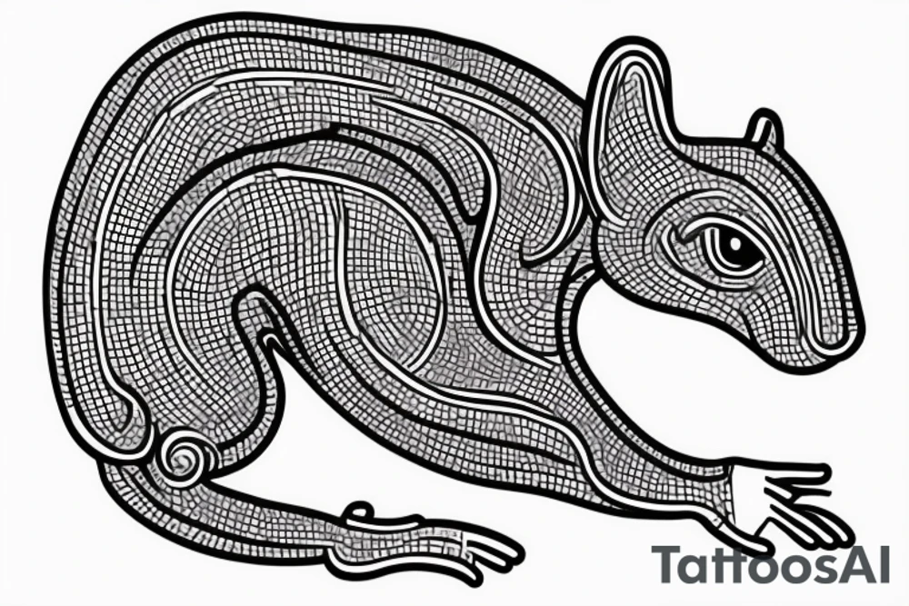 the interlacing of the line, the contour resembles a squirrel that stretches behind a nut, the head at the bottom, the tail at the top tattoo idea