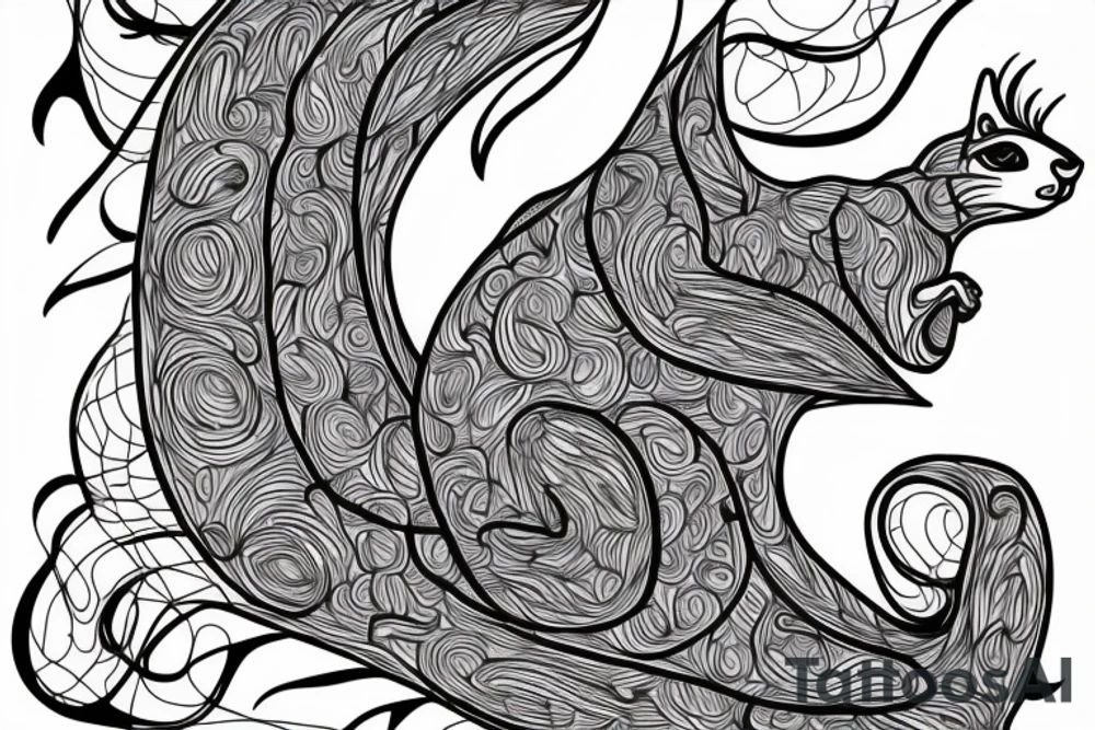 the interlacing of the line, the contour resembles a squirrel that stretches behind a nut, the head at the bottom, the tail at the top tattoo idea