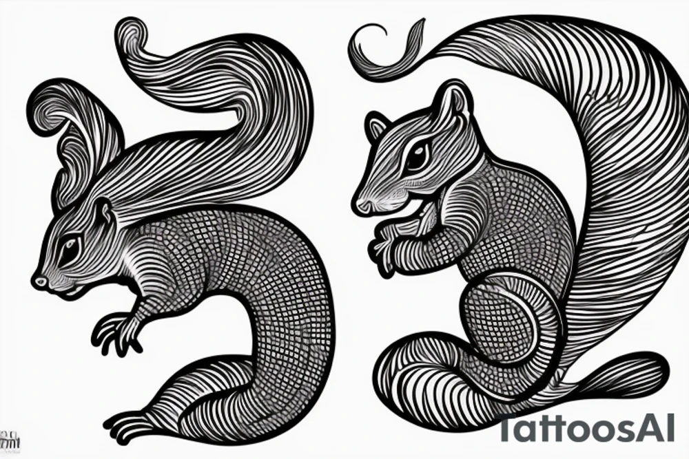 the interlacing of the line, the contour resembles a squirrel that stretches behind a nut, the head at the bottom, the tail at the top tattoo idea