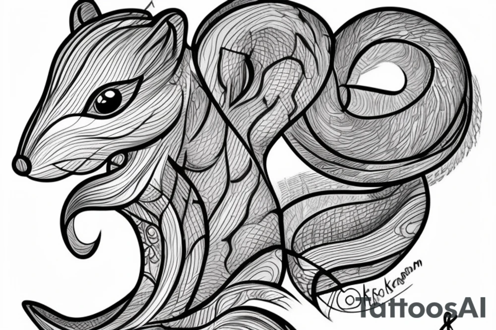 the interlacing of the line, the contour resembles a squirrel that stretches behind a nut, the head at the bottom, the tail at the top tattoo idea