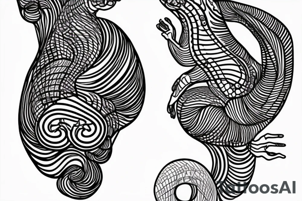the interlacing of the line, the contour resembles a squirrel that stretches behind a nut, the head at the bottom, the tail at the top tattoo idea