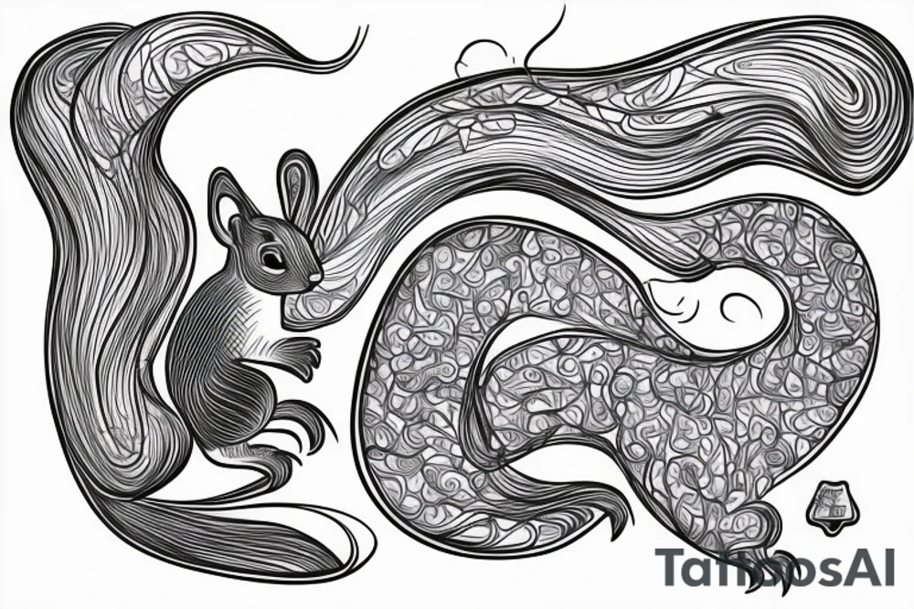 the interlacing of the line, the contour resembles a squirrel that stretches behind a nut, the head at the bottom, the tail at the top tattoo idea